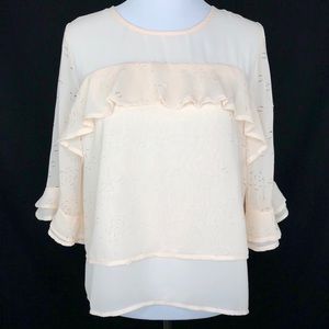 En Elly Stitch Fix Peach Sheer Ruffle Blouse Med